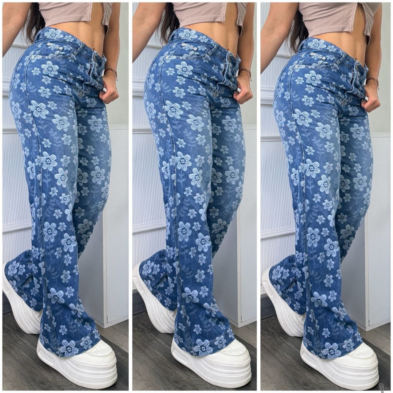 Jean Wide Leg Floral Premium